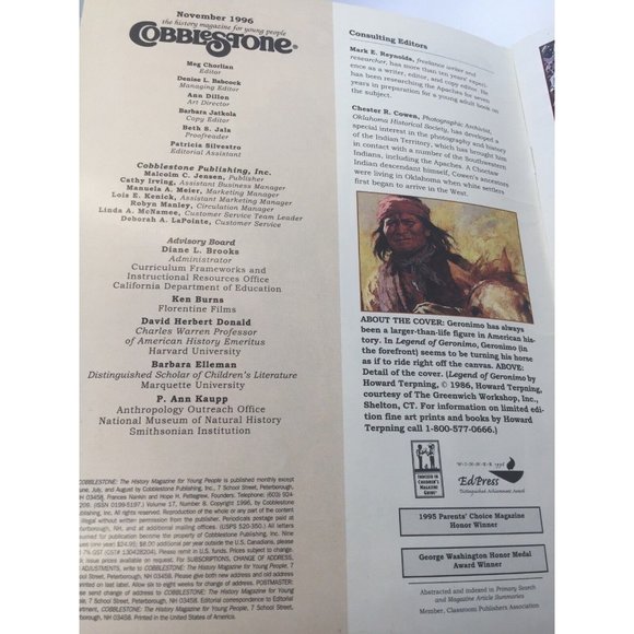 Cobblestone: The History Magazine for Young People Nov. 1996 Geronimo Apache - Picture 3 of 4